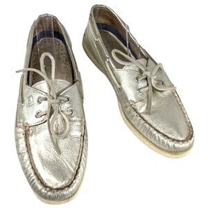 SPERRY TOPSIDER! GOLD GENUINE LEATHER BOAT SHOES NON-MARKING WHITE SOLE! SZ 9.5M